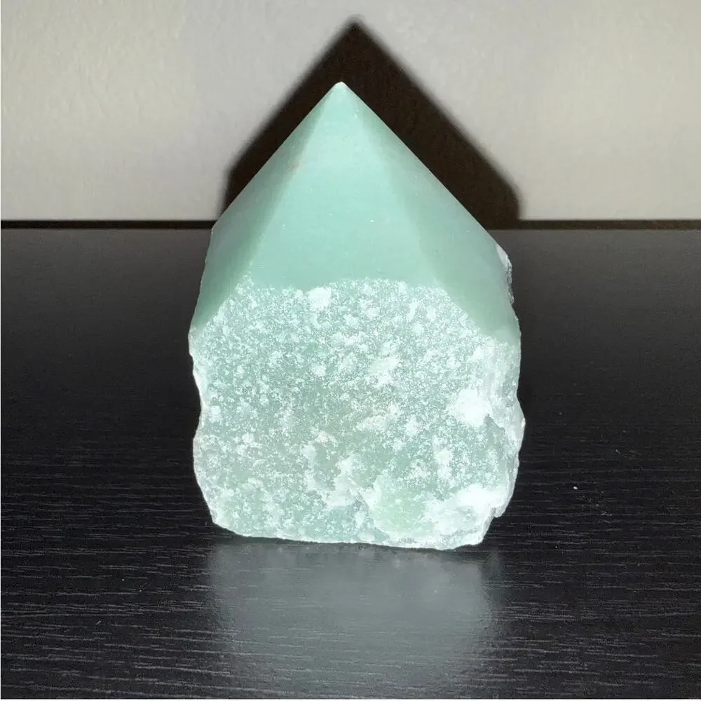 Green Aventurine Crystal Tower Point • Polished Top Raw Base Home Decor